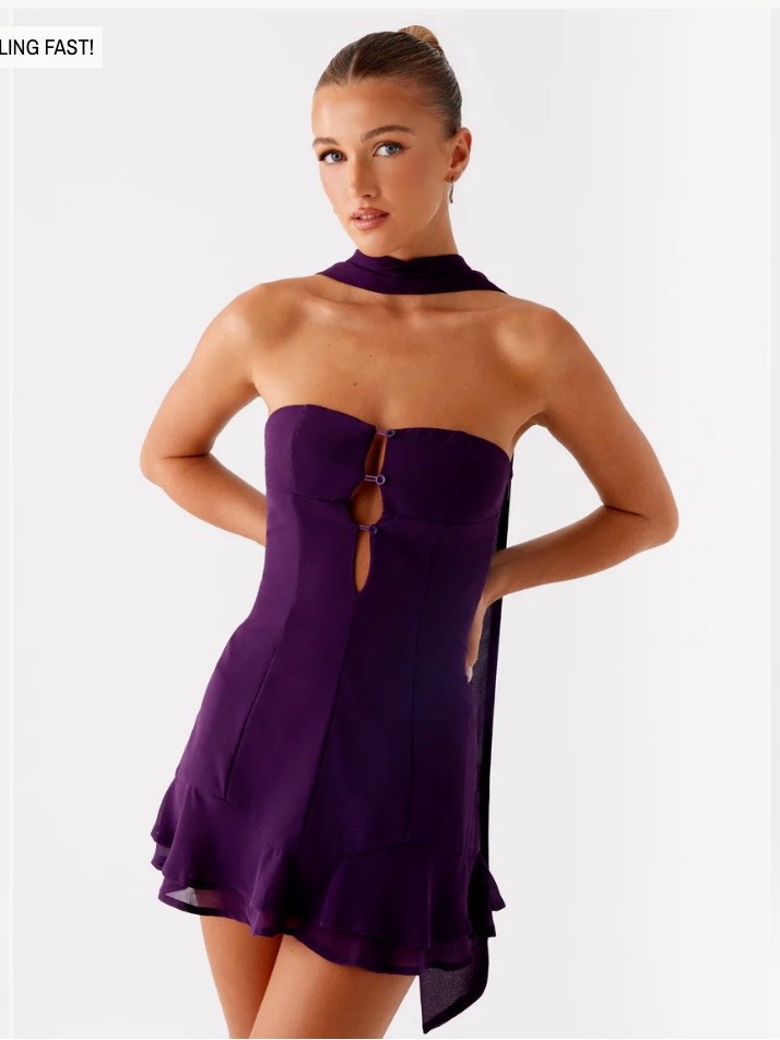 Peppermayo Avenue Mini Dress Plum Halter Scarf Tie Open Back Party Size S